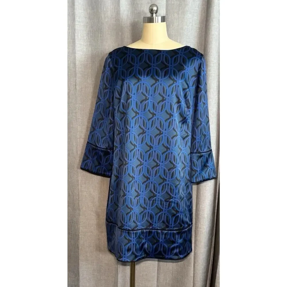 Elie Tahari Esmarella 3/4 Sleeve Cocktail Shift Dress Blue Printed Size 10